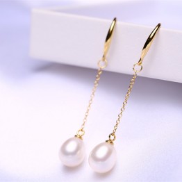 SNH 100% real natural pearl long dangle earring 925 sterling silver 18k gold plated earring dangling earring gold pearl jewelry 