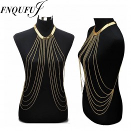 Sexy Chain necklace Women Necklaces&Pendants Tassel  Alloy Punk Long  Necklace 2017 New Designer Female Fashion jewelry 