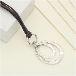 Shineland 2 layer Retro Long Necklace Women New Trendy Fashion Jewelry Artificial Leather Rope Double Circles Necklace & Pendant