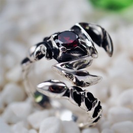 Solid 925 Sterling Silver Jewelry Mens Ring With Garnet Natural Stone Scorpion Male Openning Ring