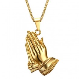 Stainless Steel Praying Hands Big Pendants Jewelry Gifts Hand Necklaces Men Women Hip Hop Prayer Jesus Chains