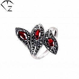Synthetic Garnet Ring 925 Sterling Silver anillos Red Stone Punk Trendy Wedding S925 Thai Silver Rings for Women Jewelry