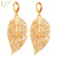 U7 Big Vintage Leaf Earrings Women Jewelry Gift Silver/Gold Color Dropshipping Hollow Brincos Bohemian Long Drop Earrings E707