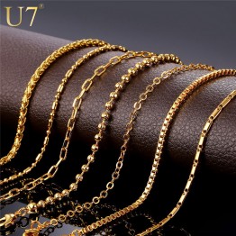 U7 Brand DIY Chains Necklace For Pendant Men/Women Jewelry Gold Color Stainless Steel 3MM/2MM Twisted Rope Chain Wholesale N401