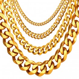 U7 Cuban Link Chain Men Gold Color Stainless Steel Hiphop Long/Choker Big Chunky Minimalist Rapper Necklace Hip Hop Jewelry N001