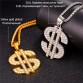 U7 US Dollar Money Necklace & Pendant 316L Stainless Steel/Gold Color Chain For Women/Men Rhinestone Hip Hop Bling Jewelry P1003