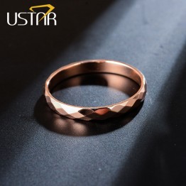 USTAR Geometric Rhombus Rings for women men jewelry Rose gold color male Men rings female Anel Accessories Gifts Top quality