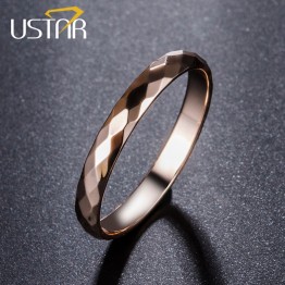 USTAR Geometric Rhombus Rings for women men jewelry Rose gold color male Men rings female Anel Accessories Gifts Top quality