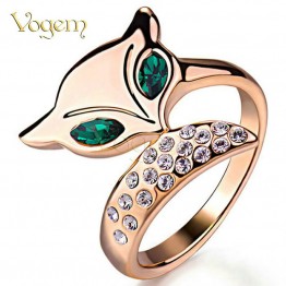 VOGEM Fox Rings Jewelry Rose Gold Color Paved Austrian Crystals Full Size Sexy Animal Rigs For Women Top Quality Wholesale 