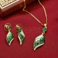 VOGEM Leaf Earring Necklace Set 18 K Plating Gold Austria Crystal Green Leaves Jewelry For Women Mother Wife Anniversary Present