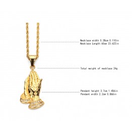 Vintage Golden Bling Jesus Crossing Pendants Jewelry Gifts Men Women Rhinestone Praying hands Hip Hop Chains Necklaces