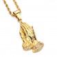 Vintage Golden Bling Jesus Crossing Pendants Jewelry Gifts Men Women Rhinestone Praying hands Hip Hop Chains Necklaces