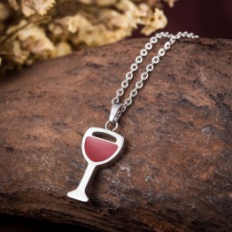 WAWFROK 2017 Fashion Women Red  Wine Glass Necklace Pendant Stainless Steel Hook Necklace Unique Design Jewelry