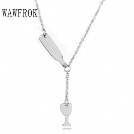 WAWFROK 2017 Fashion Women's Wine Necklace Pendant Stainless Steel Beer Necklace Unique Design Choker Jewelry Free shipping