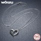 WOSTU 100% Real 925 Sterling Silver Romantic Heart & Love Pendant Necklaces For Women Fashion Jewelry Fine Gift FIN088