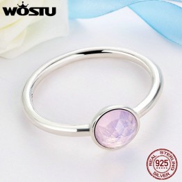 WOSTU 2017 Trendy 925 Sterling Silver October Droplet Birthstone Ring For Women With Pink Crystal Luxury Ring Jewelry XCH7611