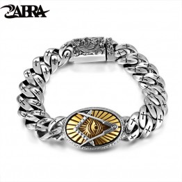 ZABRA Genuine 925 Silver Eye Of Horus Men Bracelet Punk Rock Gold Vintage Flower Cross Sterling Silver Bracelets Man Jewelry