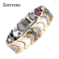 ZORCVENS Adjustable Length Stainless Steel Chain Magnetic Health Care Bracelet Men Jewelry
