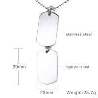 ZORCVENS Stainless Steel Double Dog Tag Necklace Pendant ID Men Jewelry 24" Chain