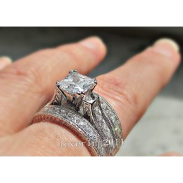 choucong Engagement Princess cut  6mm Stone 5A Zircon stone 14KT White Gold Filled 3 Wedding Band Ring Set Sz 5-11 Gift