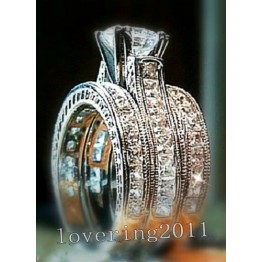choucong Engagement Princess cut  6mm Stone 5A Zircon stone 14KT White Gold Filled 3 Wedding Band Ring Set Sz 5-11 Gift