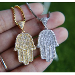 free chain mens jewelry hip hop bling 38.6mm sized micro pave cubic zirconia hamsa hand icedd out cool mens chain necklace