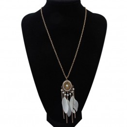 livera New Fashion Feather Necklace National Style Creative Chain Tassels Pendant Long Chain Necklaces Women Colorful Necklace