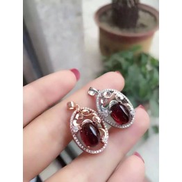 natural red garnet stone pendant 925 Sterling silver Natural gemstone Pendant Necklace trendy Elegant round women partyjewelry
